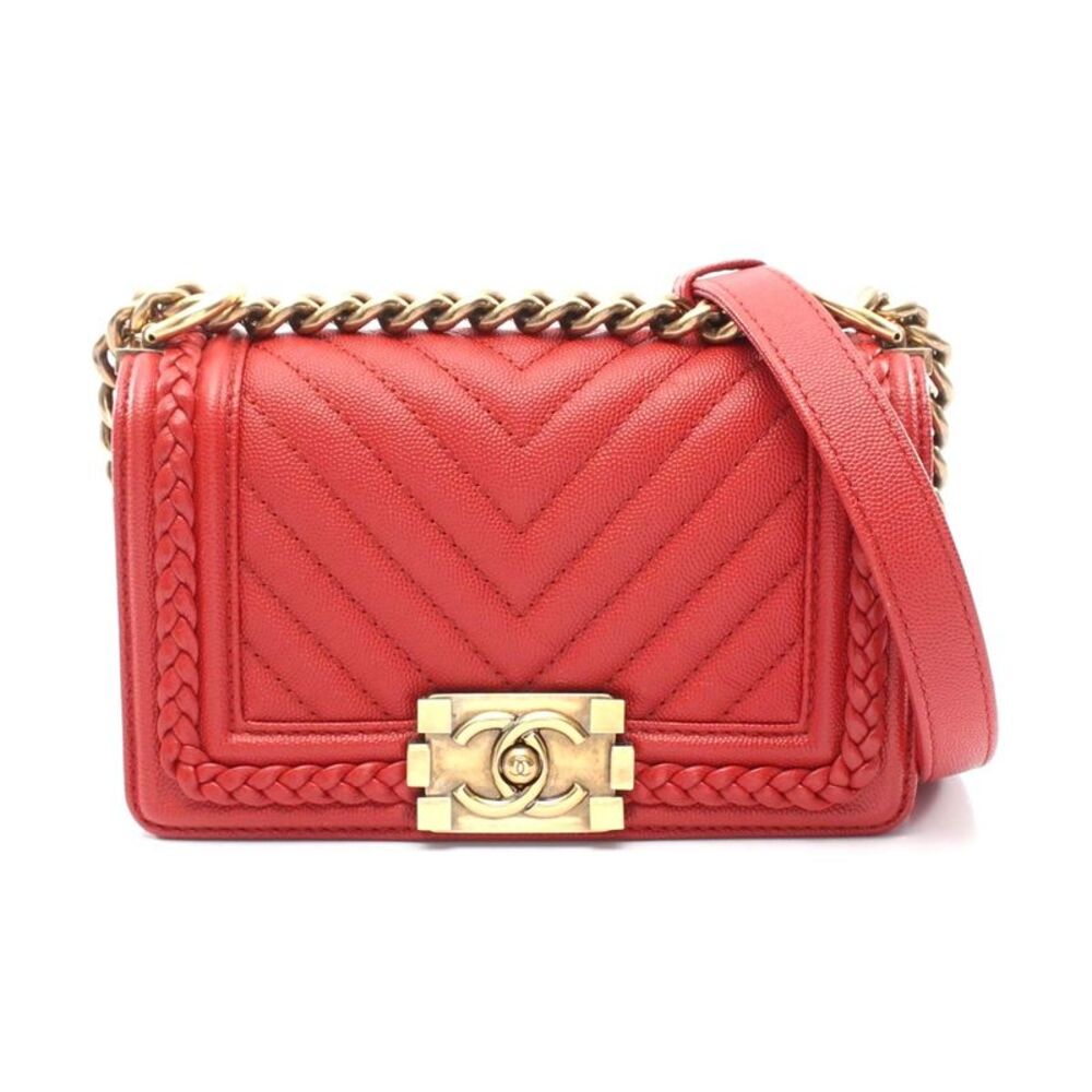 Chanel Boy Small Chevron Shoulder Bag Red